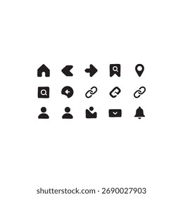 Minimalist icon set for web and mobile design featuring common navigation and user interface elements in a clean modern style