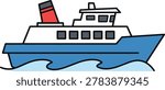 A minimalist icon of a ship, featuring a red and black stack and a simple hull design, conveying maritime themes.