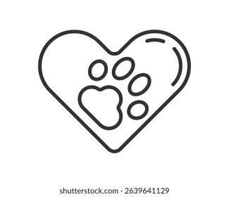 A minimalist icon showing love for animals. A heart shape with a paw print inside. Simple, clean design. Perfect for veterinary, rescue, or petrelated projects.