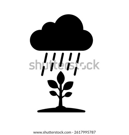 Minimalist icon showing a rain cloud nurturing a small sprouting plant.
