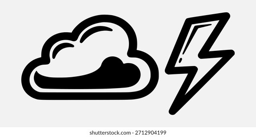 Un icono minimalista muestra una nube oscura junto a un rayo llamativo, que representa una tormenta.