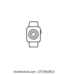 Icono minimalista del reloj inteligente con sensor
Ilustración estilizada en blanco y negro de un reloj inteligente desde la parte trasera, que muestra el sensor circular y el Botón lateral.