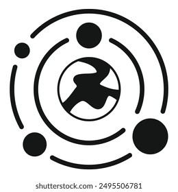 Minimalist icon of the solar system with planets orbiting around the sun