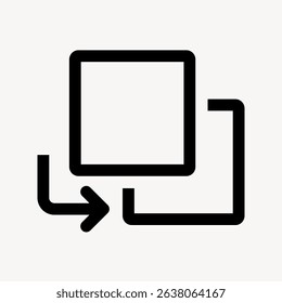 Minimalist icon of a square with an arrow, symbolizing transfer or movement. Simple design, square and arrow, conveying a sense of direction. User interface icon vector.