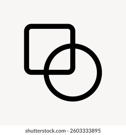 Minimalist icon with a square and circle overlapping. Simple design with a square and circle. Geometric shapes: square and circle combined. User interface icon vector.