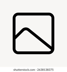 Minimalist icon with a square and diagonal line, symbolizing simplicity and modern design. The square and line create a sleek, minimalist look. User interface icon vector.