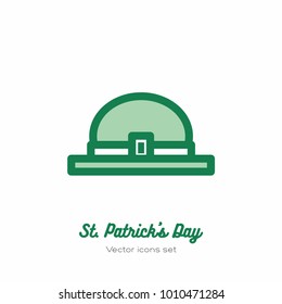 Minimalist icon for st. Patrick's day. Flat icon with green leprechaun hat, 
bowler hat for logo, sign, button, card. Light clear style for st Patrick's day menu, flyer, poster with leprechaun hat.