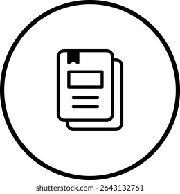 Minimalist icon of stacked documents inside a circle symbolizing data and information