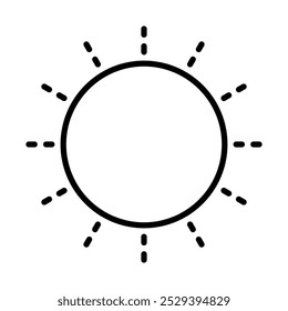 Minimalist icon of the sun, representing sunny weather and clear skies.