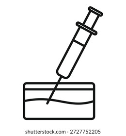 Minimalist icon of a syringe taking a sample from a liquid solution, representing laboratory research and analysis