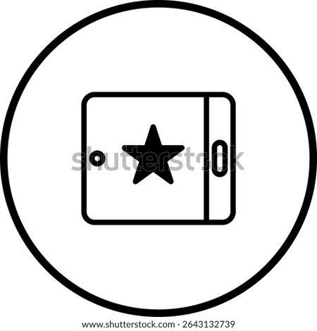 Minimalist Icon: Tablet Device with Star Symbol in a Circular Frame Design