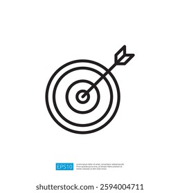Minimalist Icon of a Target with an Arrow Hitting the Center in Simple Black and White Design Elements Illustration Art