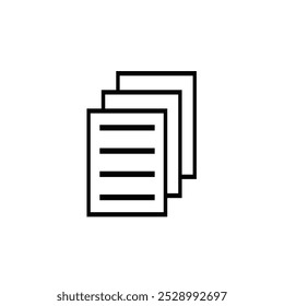 Minimalist icon of three stacked paper sheets.