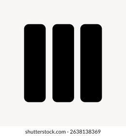 Minimalist icon with three vertical black bars on a light background. Simple, clean design with three black bars. Perfect for modern interfaces. User interface icon vector.