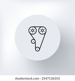 Ícone minimalista de uma correia temporizadora em um círculo sobre um fundo cinza claro.