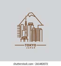 Minimalist Icon Of Tokyo Japan Flat One Line Style