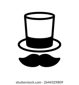 Minimalist Icon of Top Hat and Moustache on White Background