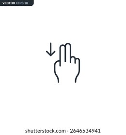 Ícone minimalista de dois dedos rolando para baixo. Usado em trackpads ou na navegação por tela sensível ao toque. Perfeito para guias e pacotes de controle de gestos.