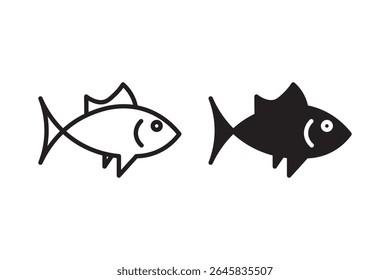 Ícone minimalista de dois peixes de frente um para o outro, preto e branco vetor animal mar sobre fundo branco