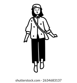 ilustração vetor ícone minimalista de uma menina em safari roupa no estilo doodle artline. alta resolução e editável perfeito para símbolo, logotipo, elemento de design, adesivo, ou cartaz