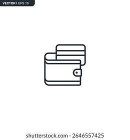 Ícone minimalista de uma carteira. Ideal para aplicativos de carteira digital, ferramentas de gerenciamento de dinheiro e painéis financeiros. Representa armazenamento de dinheiro e despesas.