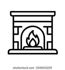 Minimalist icon of a winter fireplace, showcasing warmth and simplicity.