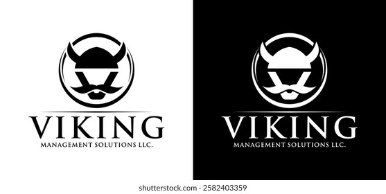 Minimalist Iconic Mustached Viking V Letter Logo Design Vector Template Illustration.