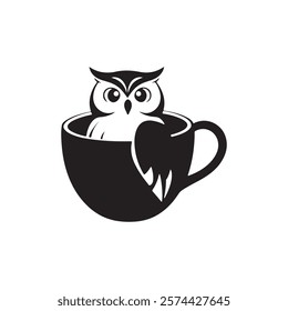 Minimalist Iconic Owl Bird Coffee Cup Logo Design