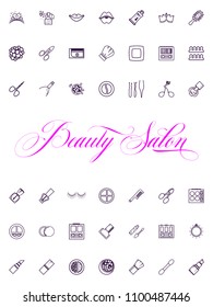 Minimalist icons cosmetics, Line art style, makeup beauty salon.