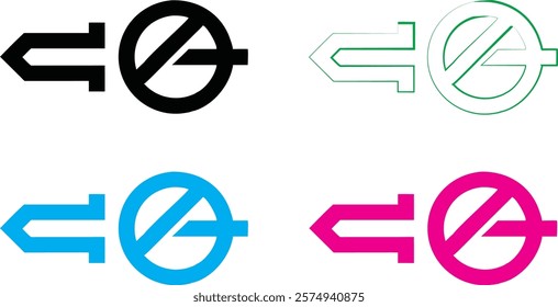 Minimalist icons, no entry symbols, simplified design, black and white outline, colorful variations, blue and pink versions, geometric shapes, flat graphic style, clean lines, vector illustration, abs