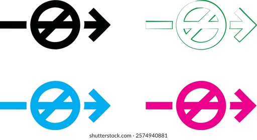 Minimalist icons, no entry symbols, simplified design, black and white outline, colorful variations, blue and pink versions, geometric shapes, flat graphic style, clean lines, vector illustration, abs