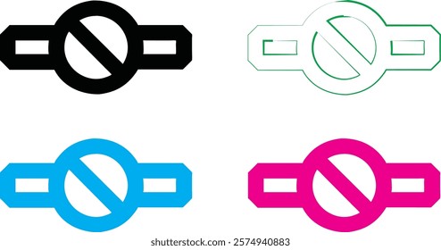 Minimalist icons, no entry symbols, simplified design, black and white outline, colorful variations, blue and pink versions, geometric shapes, flat graphic style, clean lines, vector illustration, abs