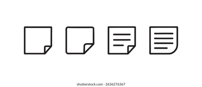 Iconos minimalistas de hojas de papel con líneas y pliegues de esquina.