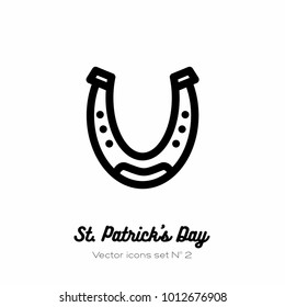 Minimalist icons for Patrick's day. Black and white vector flat icon for logo, sign, button. Light clear style for Patrick's day menu, flyer, poster, postcard, card for pub, bar with horseshoe.