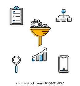 Minimalist icons in set showing facilities for business startup giving increase. 