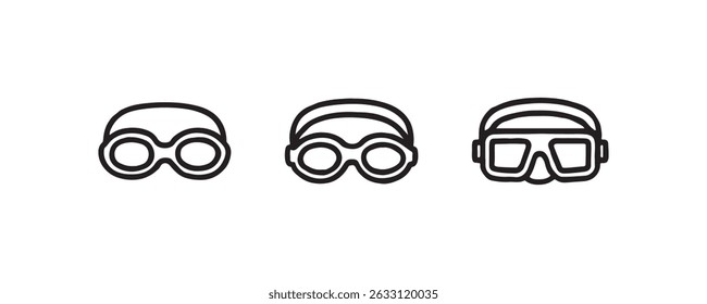 Minimalist icons of swimming goggles and diving masks on white background.