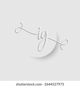 Monograma de letra IG minimalista en fuente de script con efecto de recorte de papel 