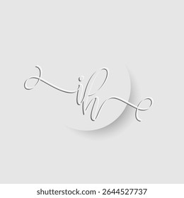Minimalist IH Letter Monogram in Script Font with Paper Cutout Effect 