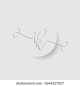 Minimalista IK monograma de letra en fuente de script con efecto de recorte de papel 