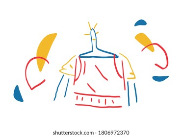 Minimalist illustration with abstract guy with primary color and hand drawn vector art for print. Contenporary art. isolated on withe. 20s and 50s Style art Mondrian and Keith Harring vibes.