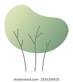 Minimalist illustration of an abstract tree with a green gradient blob representing the foliage and three thin branches growing upwards, symbolizing growth, nature, and simplicity