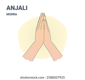 Minimalist illustration of Anjali Mudra, a symbolic yoga gesture of gratitude and mindfulness. Ideal for wellness, meditation, spirituality, and yoga-related designs.