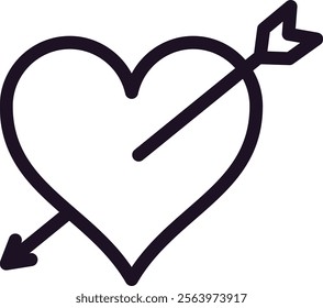 Minimalist illustration of an arrow piercing a heart, symbolizing love, romance, Valentine s Day, passion, and affection, perfect for greeting cards, invitations, or web design