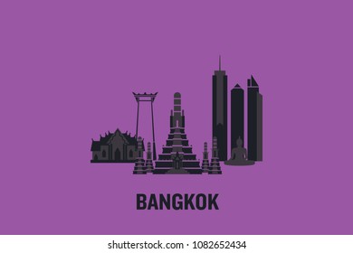 Minimalist illustration of Bangkok principal buildings. Flat vector design.