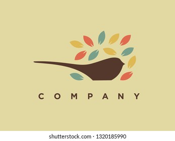 Minimalist illustration bird and leaf