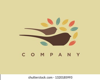 Minimalist illustration bird and leaf