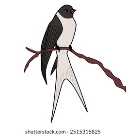 Minimalist illustration of a bird perched on a branch, featuring simple lines and elegant shapes to convey a sense of tranquility and nature.