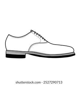 minimalistische Illustration mit schwarzer Lineart und weißem Hintergrund klassischer formaler Kleiderschuhe mit komplett geschnittenem Oxford-Typ, perfekt für formelle Anlässe und Geschäftskleidung 