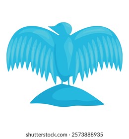 Minimalist illustration of a blue bird spreading its wings while standing on a hill, representing freedom and aspiration