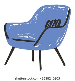 A minimalist illustration of a blue lounge chair with clean lines, ideal for modern home decor, interior design, and stylish seating arrangements in living rooms or cozy spaces.